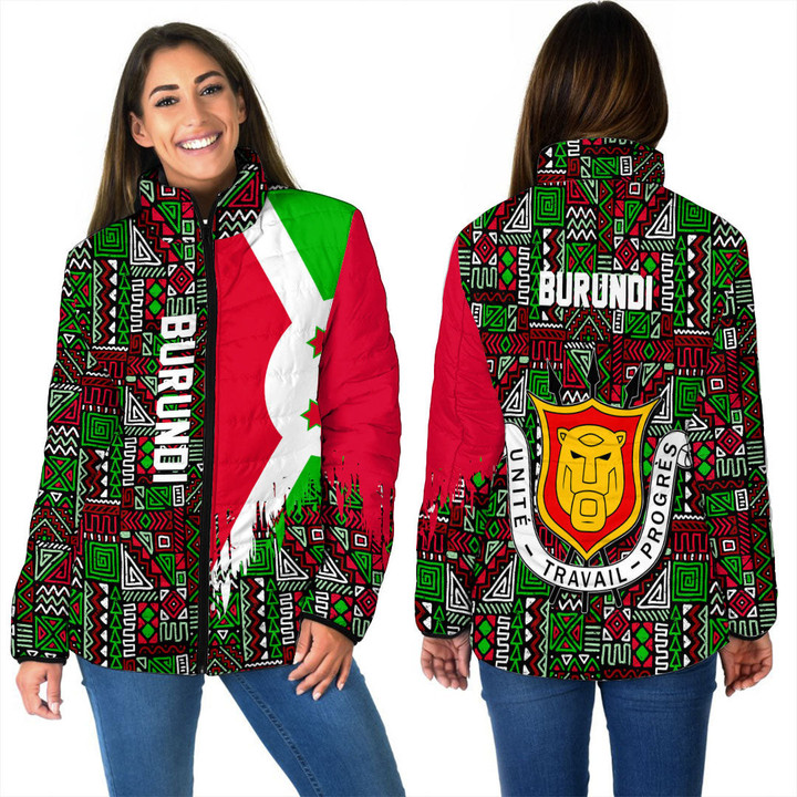 Africa Zone Clothing - Burundi Women's Padded Jacket Kente Pattern A94