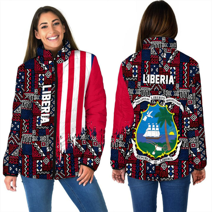 Africa Zone Clothing - Liberia Women's Padded Jacket Kente Pattern A94