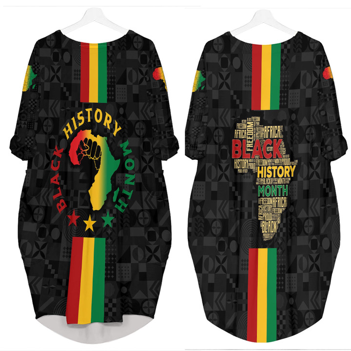 Africazone Clothing - Black History Month Map Batwing Pocket Dress A95 | Africazone