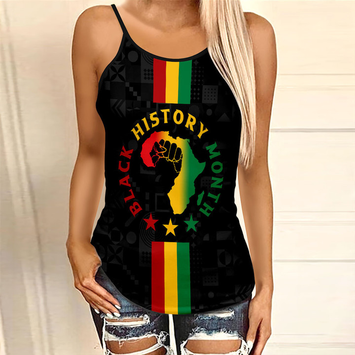 Africazone Clothing - Black History Month Map Criss Cross Tanktop A95 | Africazone