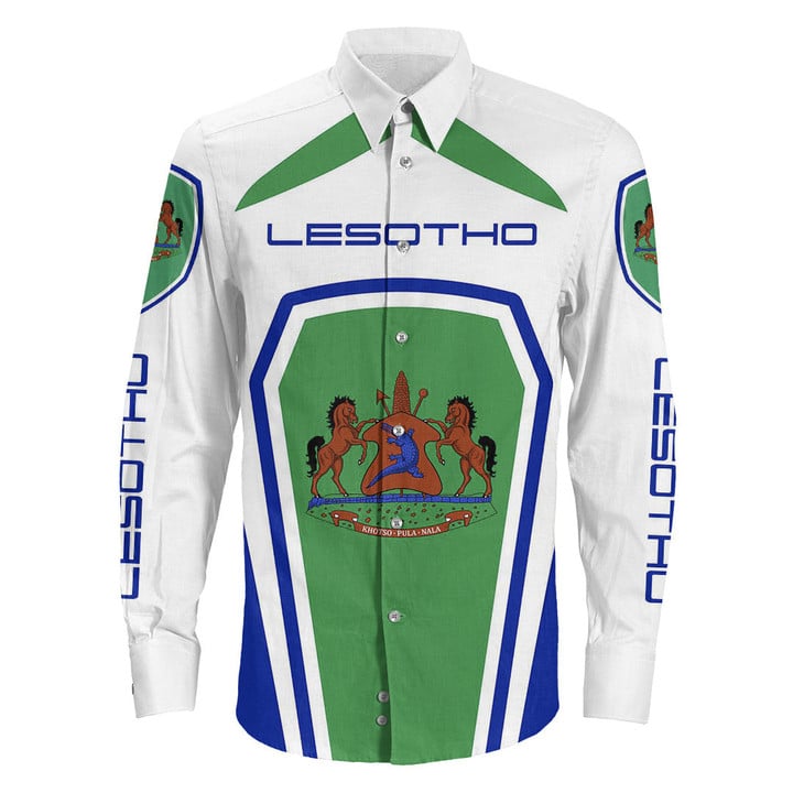 Africa Zone Clothing - Lesotho Formula One Long Sleeve Button Shirt A35