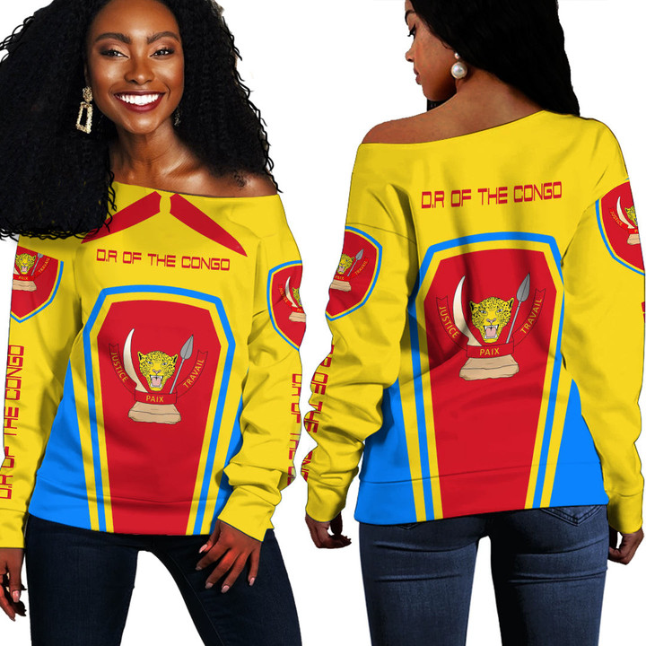 Africa Zone Clothing - Democratic Republic of the Congo Women's Off Shoulder Sweaters A35