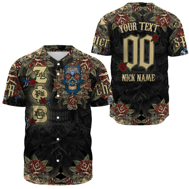 1sttheworld Clothing - Zeta Phi Beta Oldschool Tattoo Style - Skull and Roses - Baseball Jerseys A7 | 1sttheworld