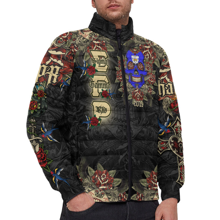 1sttheworld Clothing - Sigma Gamma Rho Oldschool Tattoo Style - Skull and Roses - Padded Jacket A7 | 1sttheworld