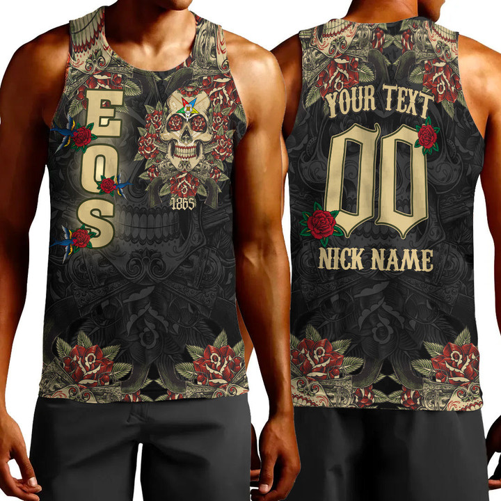 1sttheworld Clothing - Order of the Eastern Star Oldschool Tattoo Style - Skull and Roses - Tank Top A7 | 1sttheworld