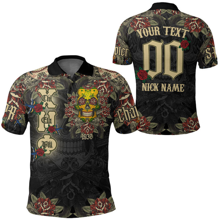 1sttheworld Clothing - Chi Eta Phi Oldschool Tattoo Style - Skull and Roses - Polo Shirts A7 | 1sttheworld