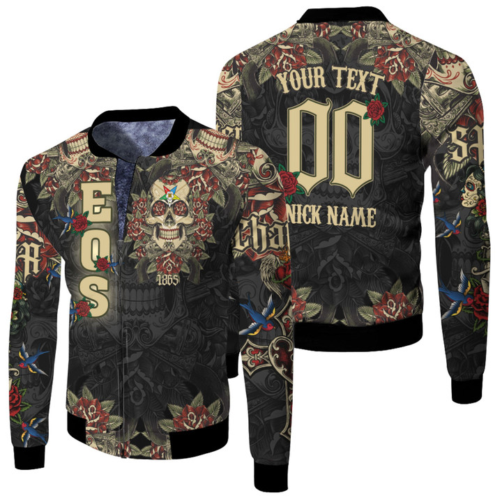 1sttheworld Clothing - Order of the Eastern Star Oldschool Tattoo Style - Skull and Roses - Fleece Winter Jacket A7 | 1sttheworld