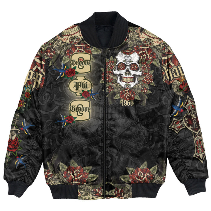 1sttheworld Clothing - Groove Phi Groove Oldschool Tattoo Style - Skull and Roses - Bomber Jackets A7 | 1sttheworld