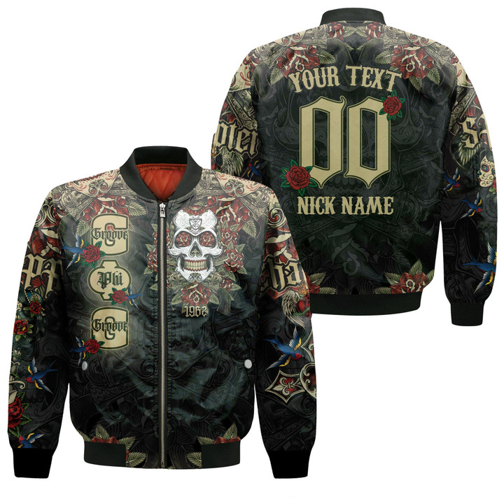1sttheworld Clothing - Groove Phi Groove Oldschool Tattoo Style - Skull and Roses - Zip Bomber Jacket A7 | 1sttheworld