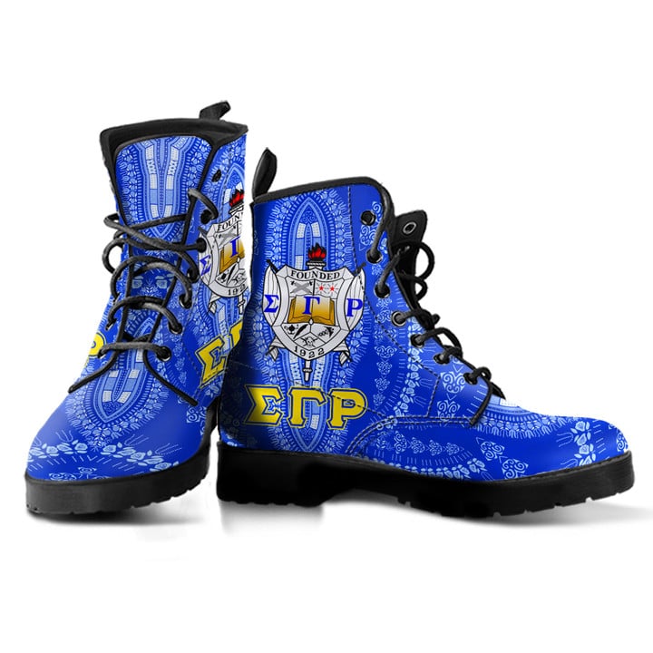 Africa Zone Leather Boots - Sigma Gamma Rho Dashiki Style (Blue Version) Leather Boots A7