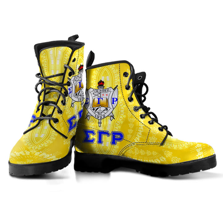 Africa Zone Leather Boots - Sigma Gamma Rho Dashiki Style (Yellow Version) Leather Boots A7