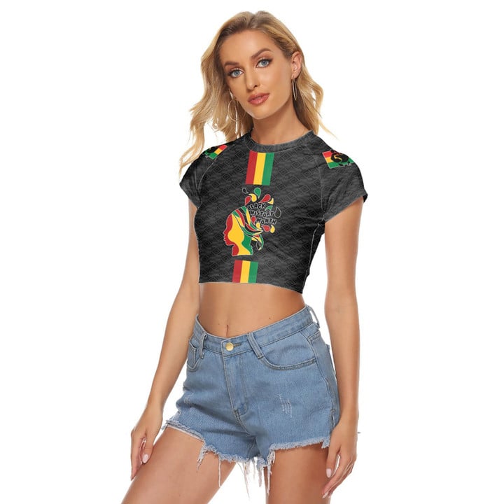 Africazone Clothing - Black History Month Color Of Flag Women's Raglan Cropped T-shirt A95 | Africazone
