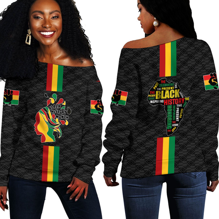 Africazone Clothing - Black History Month Color Of Flag Off Shoulder Sweaters A95 | Africazone