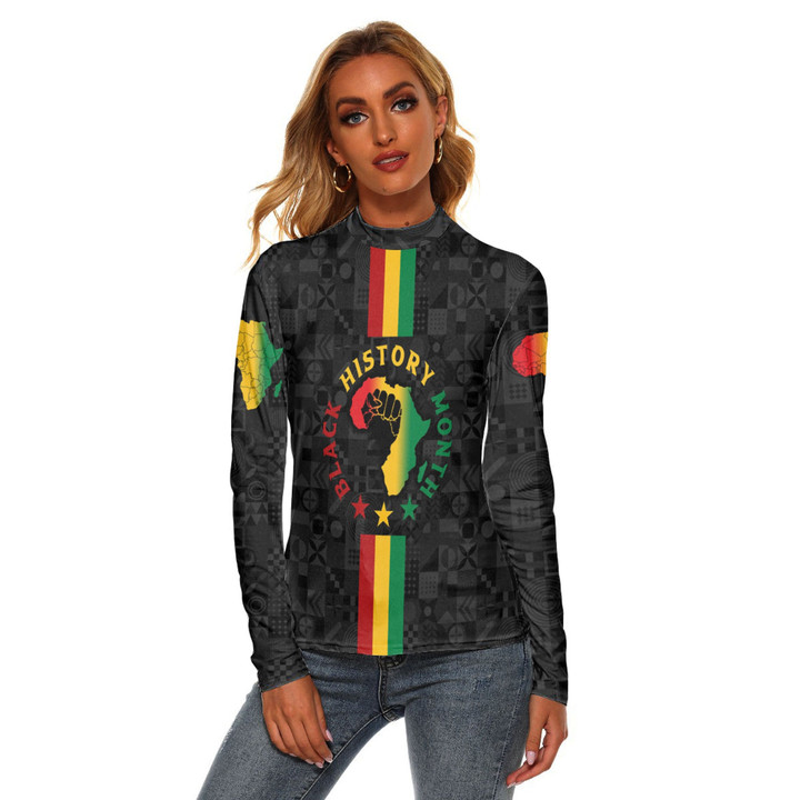 Africazone Clothing - Black History Month Map Women's Stretchable Turtleneck Top A95 | Africazone
