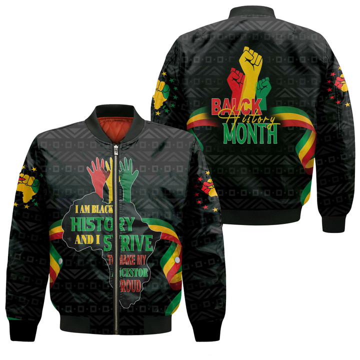 Africazone Clothing - Black History Month Hand Zip Bomber Jacket A95 | Africazone