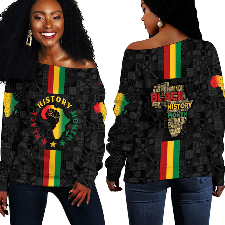 Africazone Clothing - Black History Month Map Off Shoulder Sweaters A95 | Africazone
