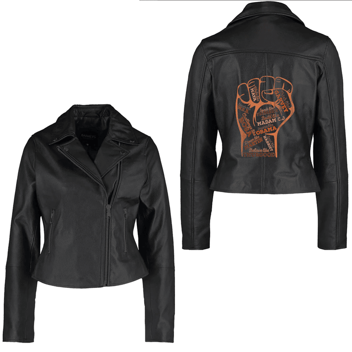 Africa Zone Clothing - Melanin Heart Fist Black History African BLM Juneteenth Women's Leather Jacket A35