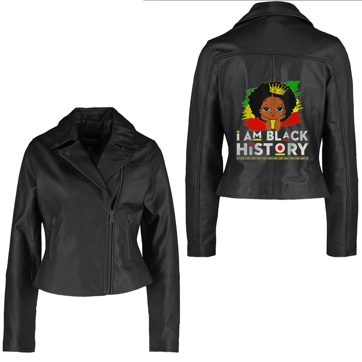 Africa Zone Clothing - Little Miss Juneteenth Brown Skin Princess Cute Girl Women's Leather Jacket A35
