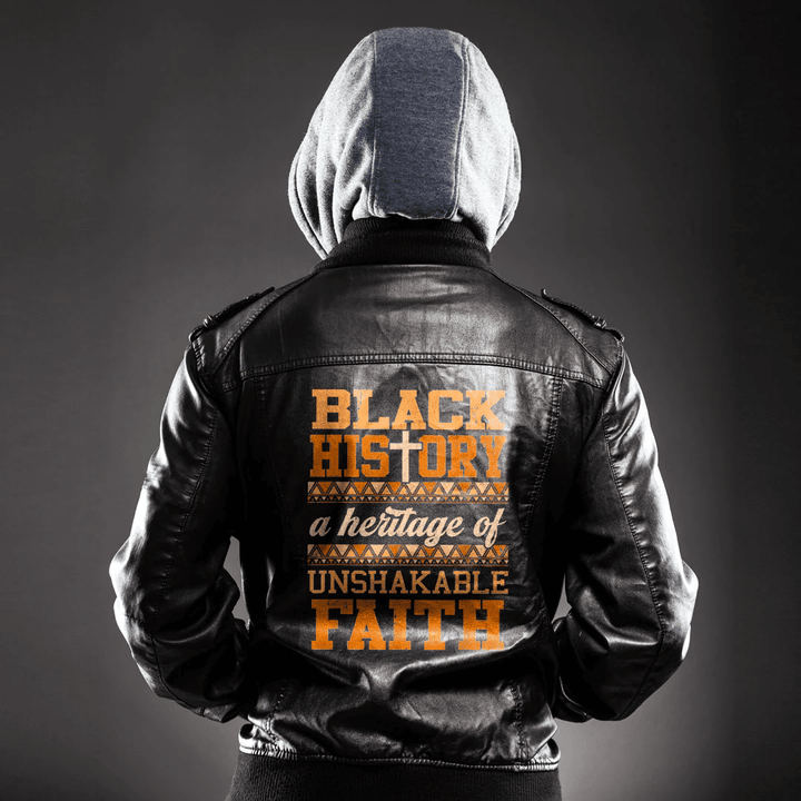 Africa Zone Clothing - Christian Melanin Unshakeable Faith Black History Juneteenth Leather Jacket A35