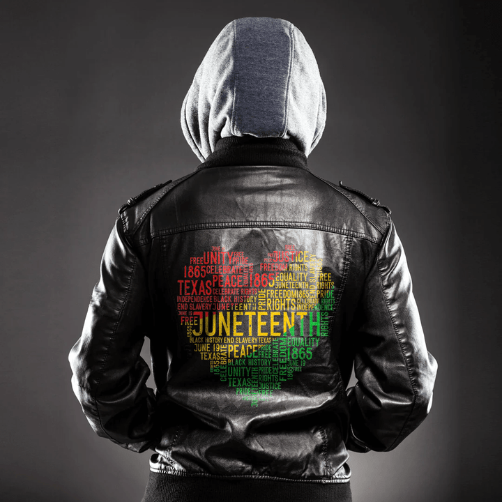 Africa Zone Clothing - Juneteenth Heart's Black History Afro American African Freedom Leather Jacket A35