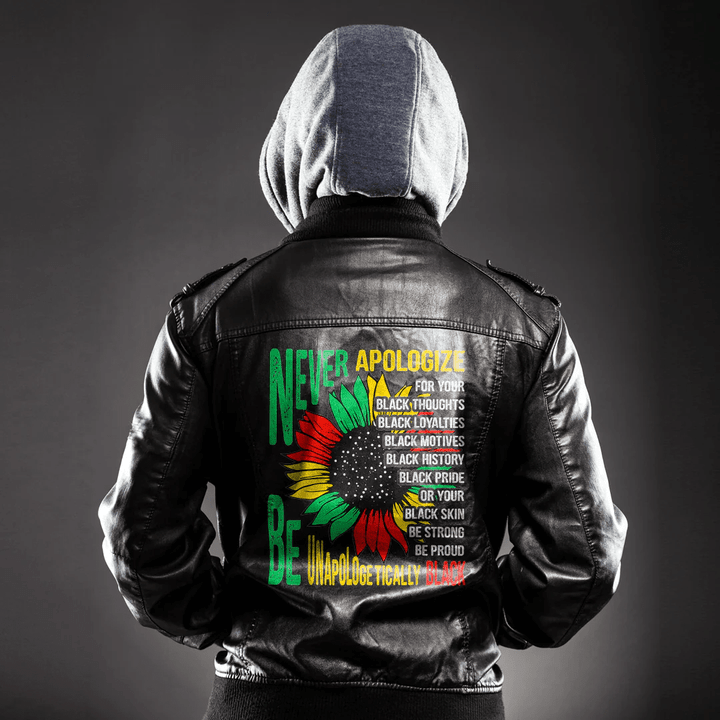 Africa Zone Clothing - Never Apologize For Your Blackness Black History Juneteenth Leather Jacket A35