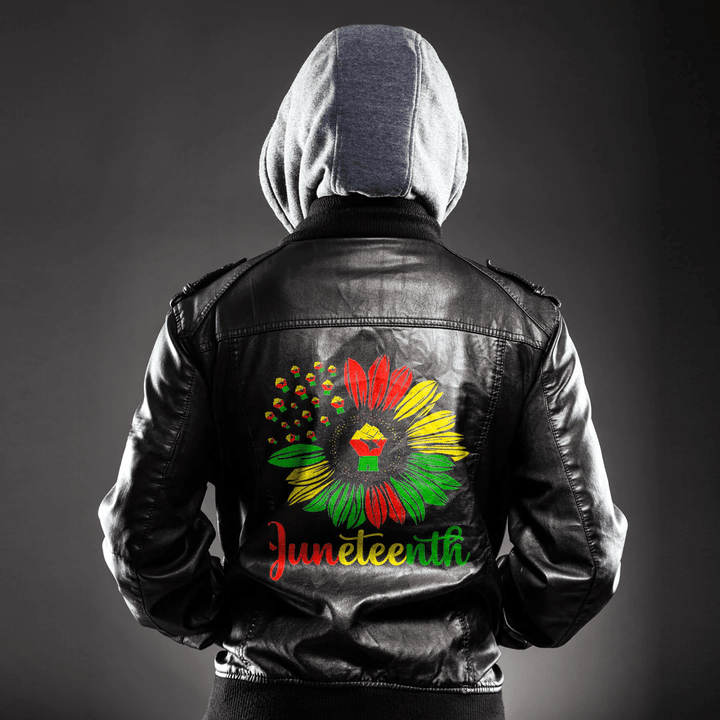 Africa Zone Clothing - Juneteenth Sunflower African American Accentors Black Pride Leather Jacket A35