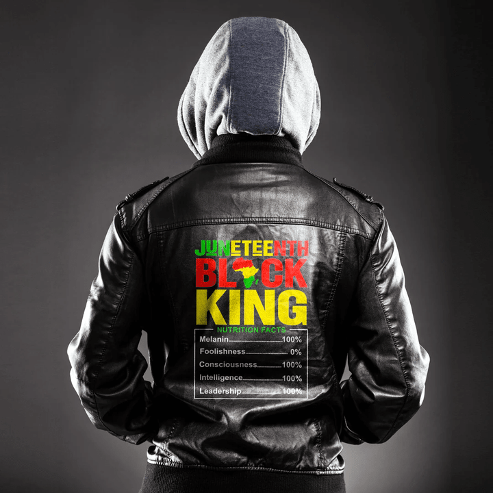 Africa Zone Clothing - Juneteenth Black King Nutritional Facts Melanin BLM Graphic Leather Jacket A35