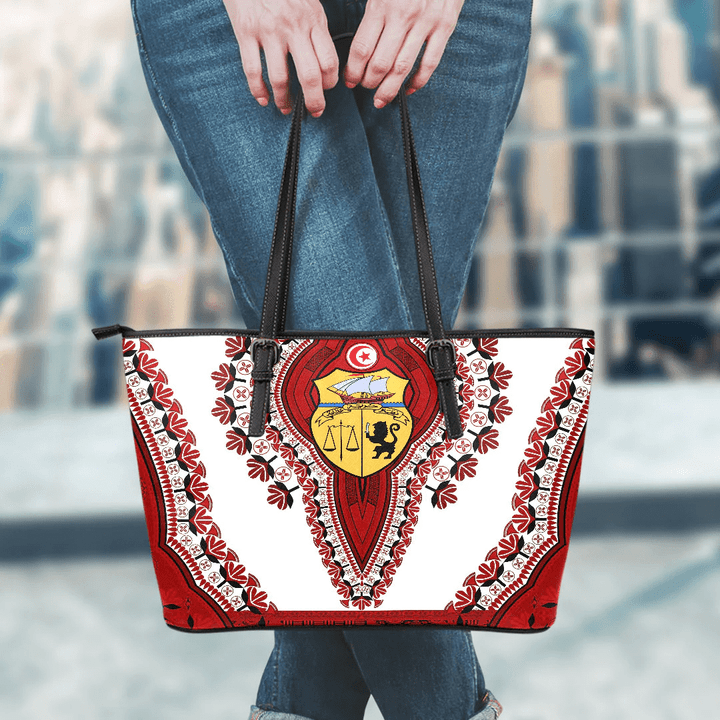 Africazone Africa Bag - Tunisia - White-Version Leather Tote Bag Vintage African Dashiki A7 | Africazone