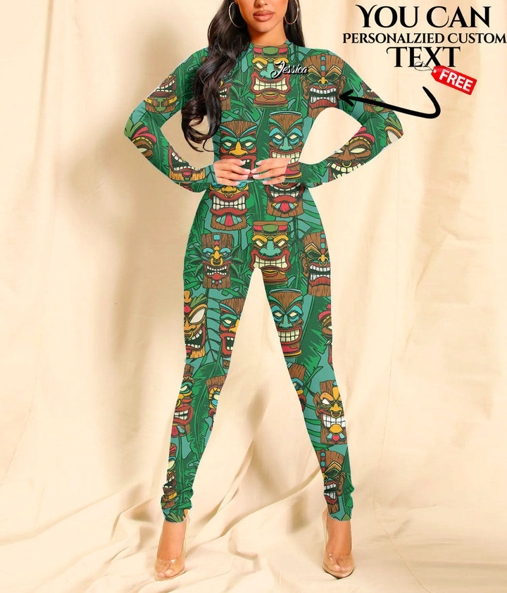 Women's Long-Sleeved High-Neck Jumpsuit With Zipper - Tropical Tiki Best Gift For Women - Gifts She'll Love A7 | Africazone