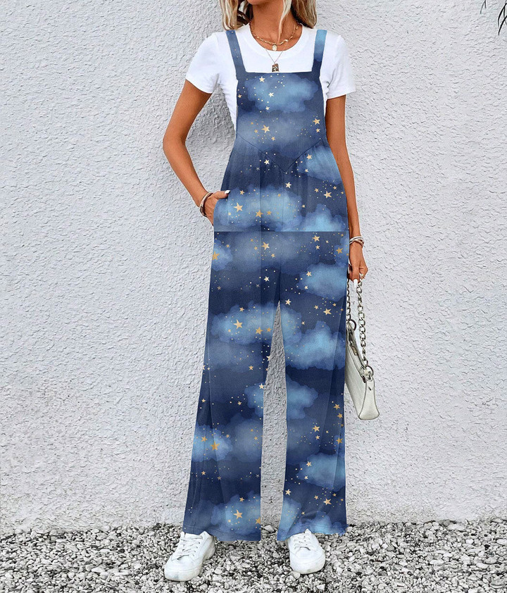 Women's Jumpsuit - Stars and Clouds Dark Blue Best Gift For Women - Gifts She'll Love A7 | Africazone