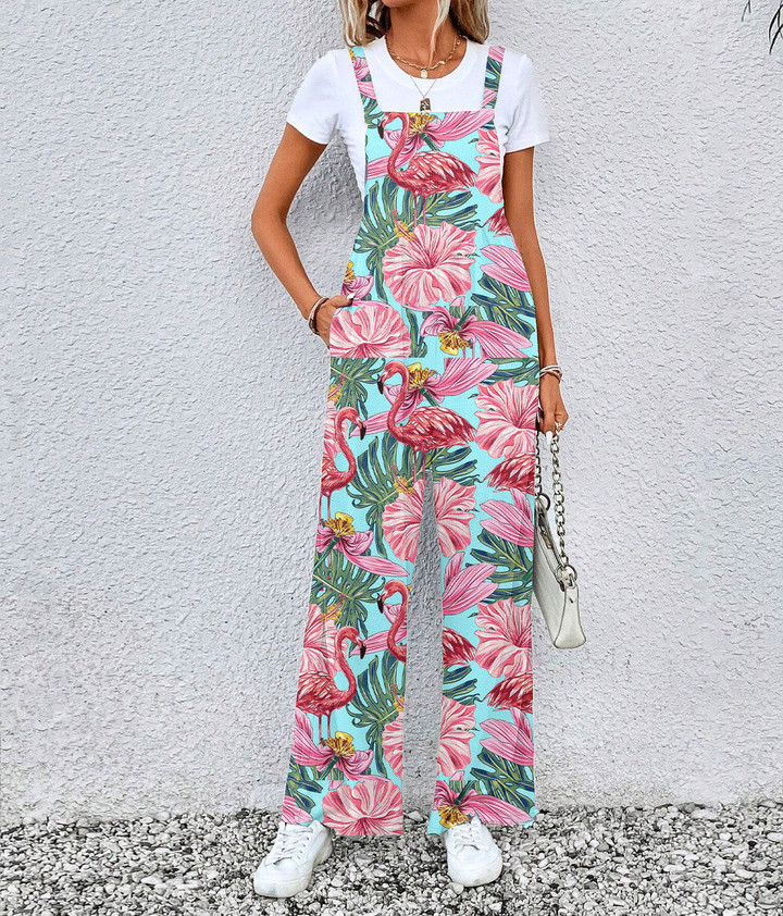 Women's Jumpsuit - Pink Flamingos with Tropical Flowers Best Gift For Women - Gifts She'll Love A7 | Africazone