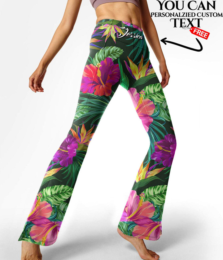 Women's Flare Yoga Pants - Hibiscus Palm Bird Of Paradise. Best Gift For Women - Gifts She'll Love A7 | Africazone