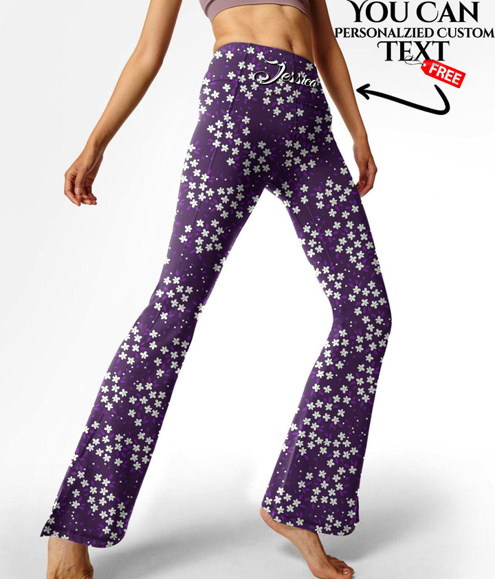 Women's Flare Yoga Pants - Pretty White Flowers and Purple Very Harmonious Combination Best Gift For Women - Gifts She'll Love A7 | Africazone