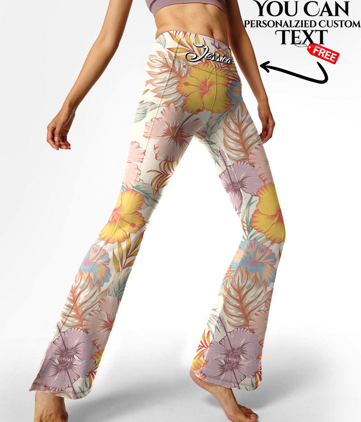 Women's Flare Yoga Pants - Hibiscus Flowers With Palm Tree Leaves Fashionable Best Gift For Women - Gifts She'll Love A7 | Africazone
