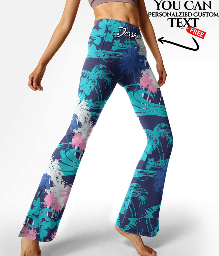 Women's Flare Yoga Pants - Tropical Palm Leaves Jungle Leaves Best Gift For Women - Gifts She'll Love A7 | Africazone