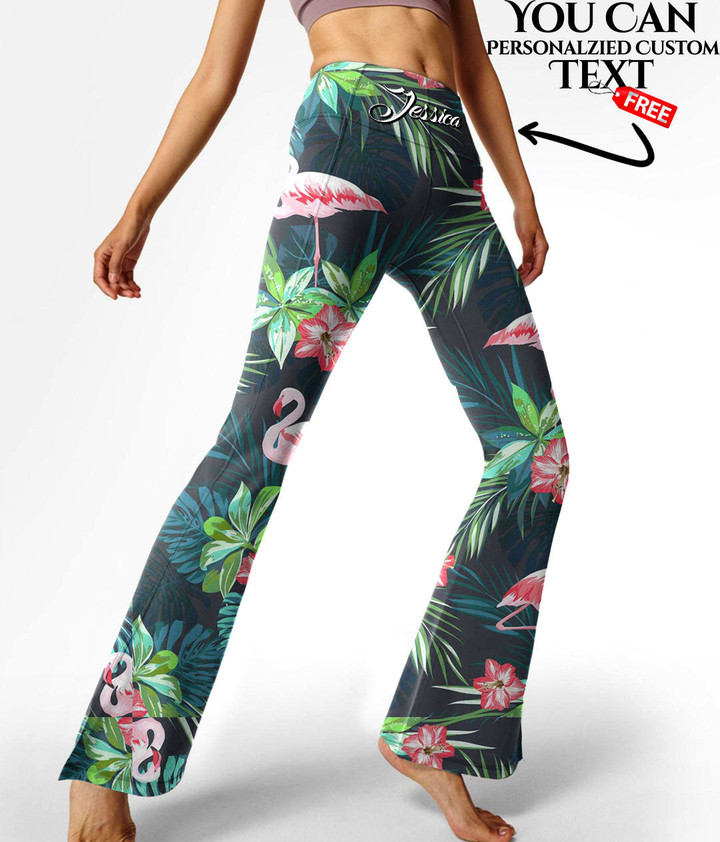 Women's Flare Yoga Pants - Tropical Summer With Flamingo Birds And Flowers Best Gift For Women - Gifts She'll Love A7 | Africazone