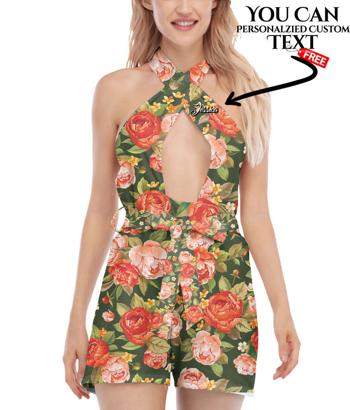 Women's Cross Collar Jumpsuit - Luxury Peony Flowers Best Gift For Women - Gifts She'll Love A7 | Africazone