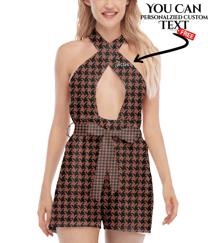 Women's Cross Collar Jumpsuit - Houndstooth Leather Fashion Style Never Out Of Date Best Gift For Women - Gifts She'll Love A7 | Africazone