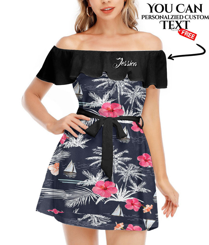 Women's Off-Shoulder Dress With Ruffle (Black Style) - Beautiful Tropical The Summer Beach Surfing Best Gift For Women - Gifts She'll Love A7 | Africazone