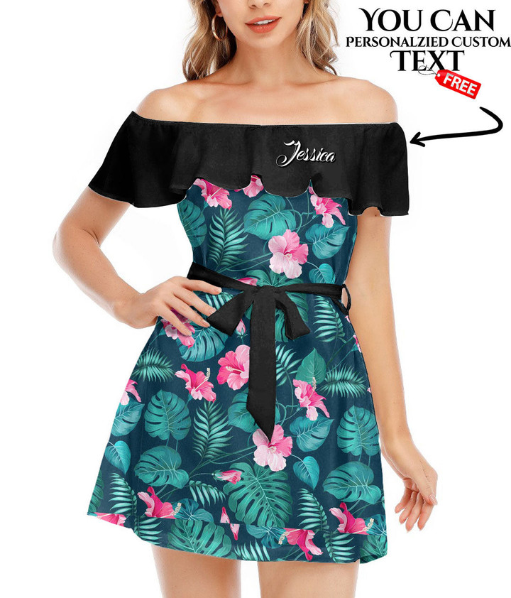 Women's Off-Shoulder Dress With Ruffle (Black Style) - Blossom Flowers For Nature Best Gift For Women - Gifts She'll Love A7 | Africazone