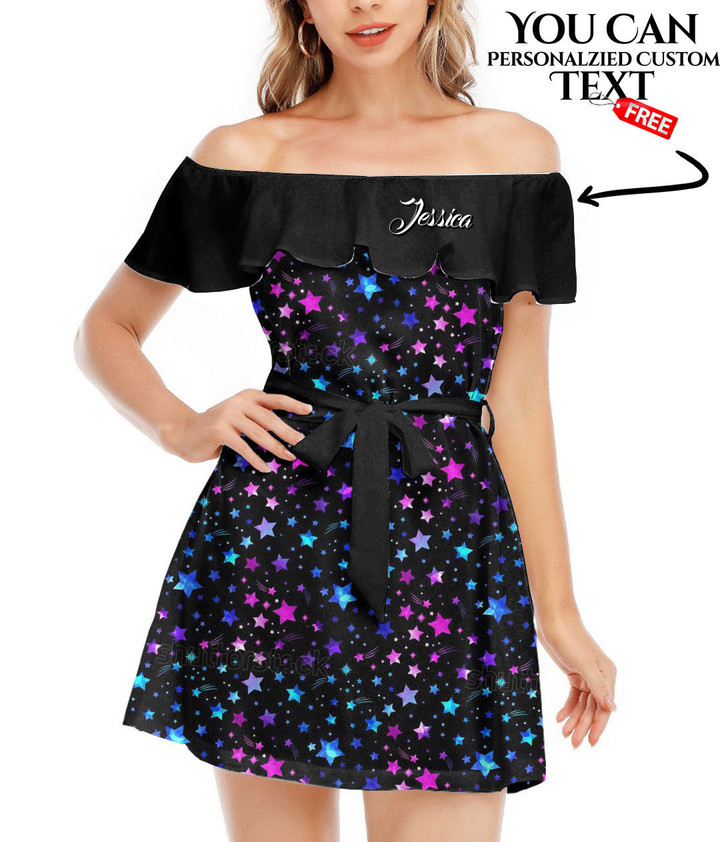 Women's Off-Shoulder Dress With Ruffle (Black Style) - Star Space Galaxy Best Gift For Women - Gifts She'll Love A7 | Africazone