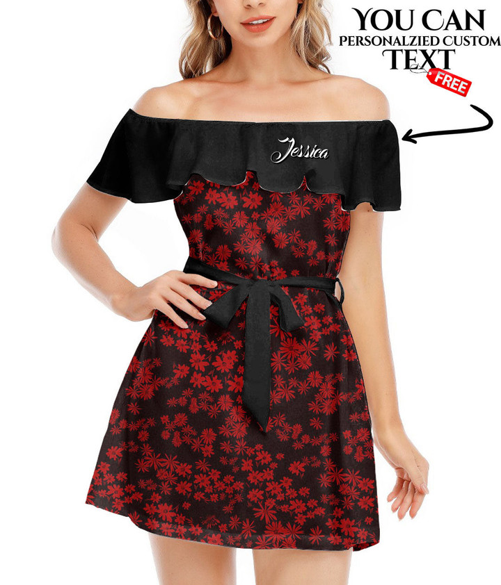 Women's Off-Shoulder Dress With Ruffle (Black Style) - Vintage Floral Simple and Delicate Red Best Gift For Women - Gifts She'll Love A7 | Africazone