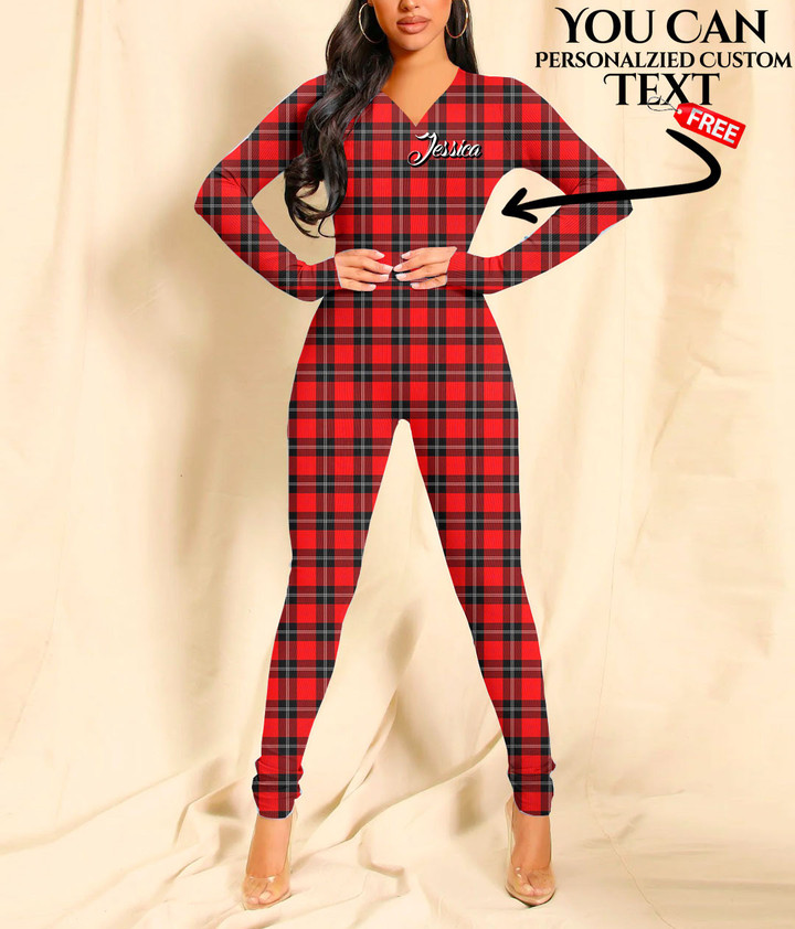 Women's Plunging Neck Jumpsuit - Girly Red Tartan Best Gift For Women - Gifts She'll Love A7 | Africazone