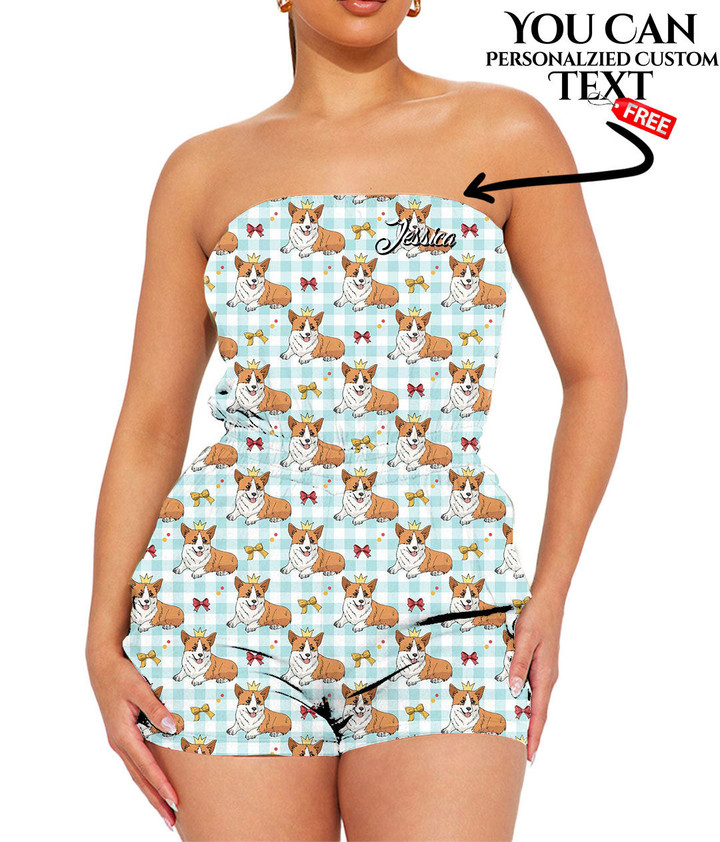 Women's Tube Top Jumpsuit - Corgi Dog and Crown Best Gift For Women - Gifts She'll Love A7 | Africazone