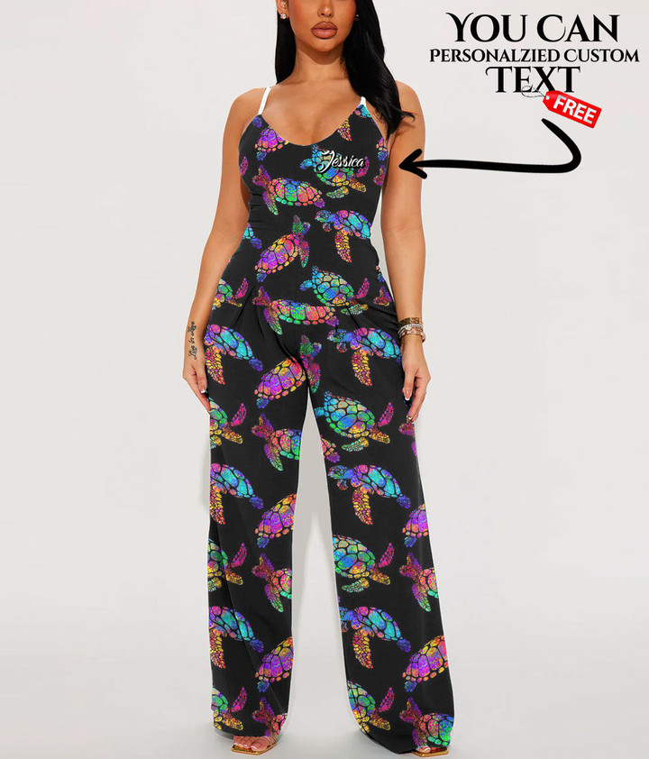 Women's V-Neck Cami Jumpsuit - Cute Little Turtle Best Gift For Women - Gifts She'll Love A7 | Africazone