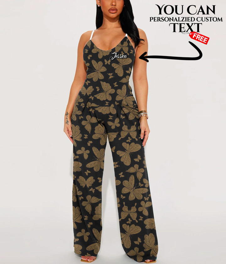 Women's V-Neck Cami Jumpsuit - Butterfly Pattern Gold Version Best Gift For Women - Gifts She'll Love A7 | Africazone