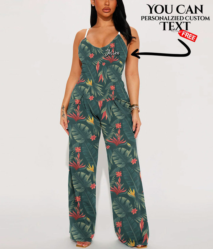 Women's V-Neck Cami Jumpsuit - Cool Tropical Summer Leaves Best Gift For Women - Gifts She'll Love A7 | Africazone