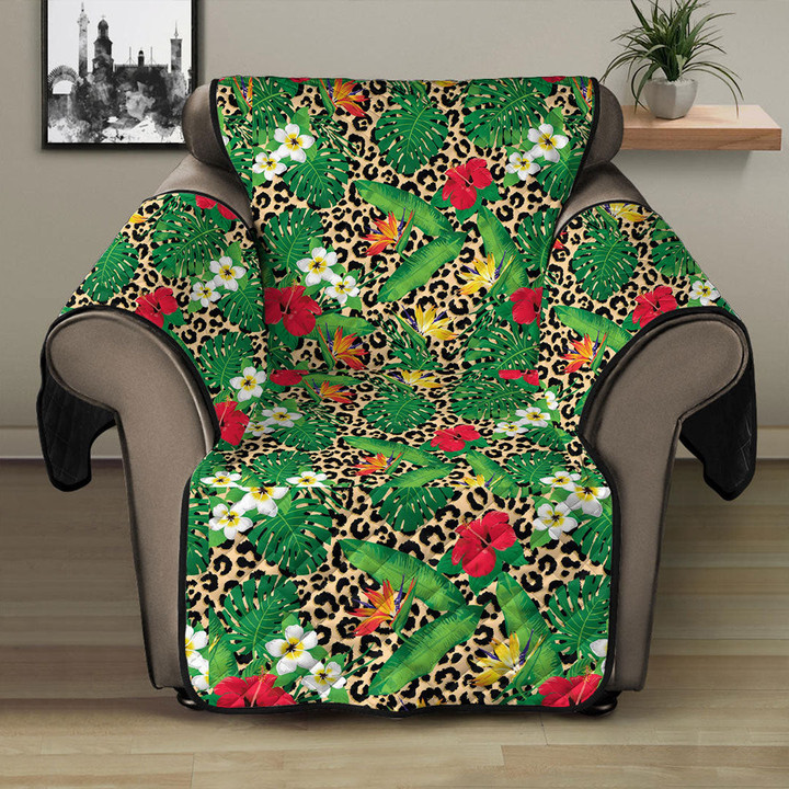Sofa Protector - Tropical Flowers And Leaves On Leopard Sofa Protector Handcrafted to the Highest Quality Standards A7 | Africazone