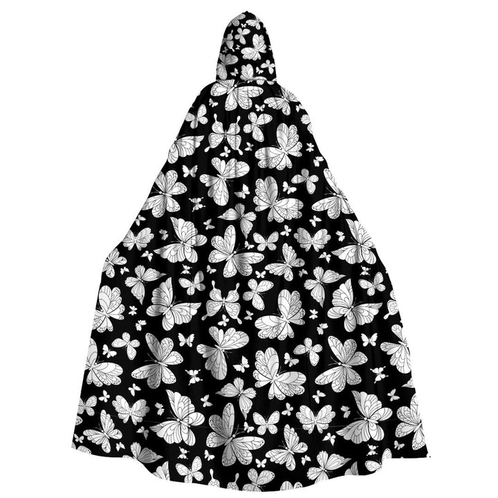 Cloak - Butterfly Pattern Black and White Version Unisex Microfiber Hooded Cloak A7 | Africazone