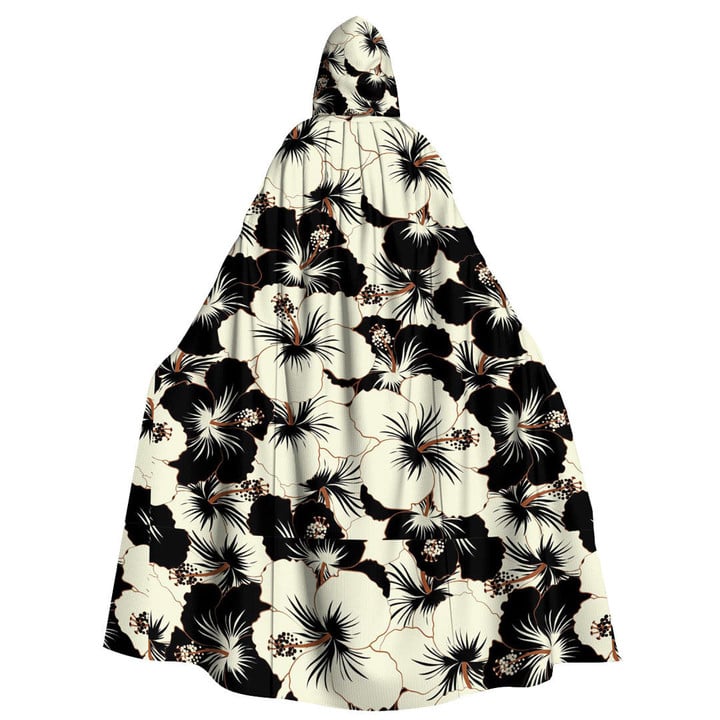 Cloak - Black And White Hibiscus Floral Unisex Microfiber Hooded Cloak A7 | Africazone